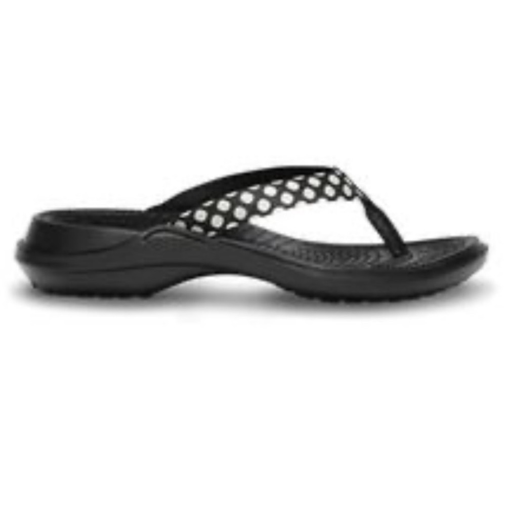 Crocs Capri V Polka Dot Flip Flops Black White Sandals Womens 6 Thong Strappy